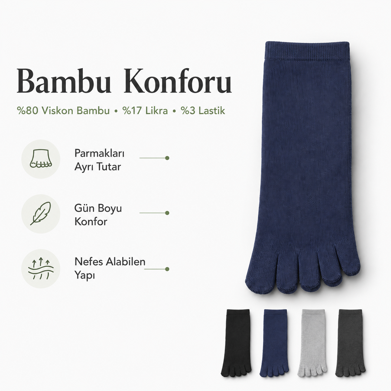 Parmora® Bambu Parmaklı Çorap – Gün Boyu Konfor